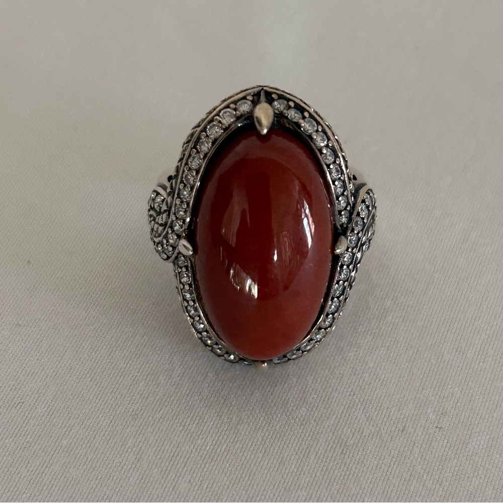 Women’s Vintage Sterling Silver and Red/Brown Jasper Cabochon Ring Size 7.5